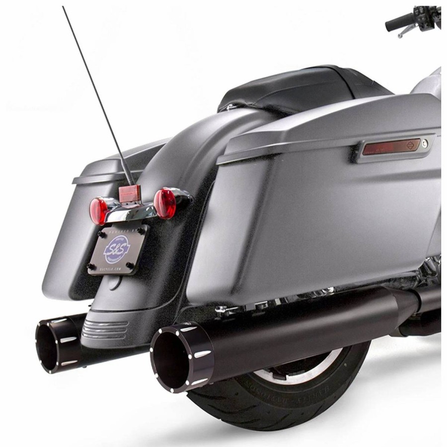 Exhaust * | S&S Cycle Mk45 4.5 Ceramic Black Slip-On Mufflers With Highlight Machined Black Tracer End Caps