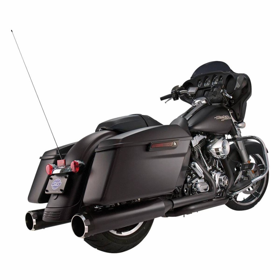 Exhaust * | S&S Cycle Mk45 4.5 Ceramic Black Slip-On Mufflers With Highlight Machined Black Thruster End Caps