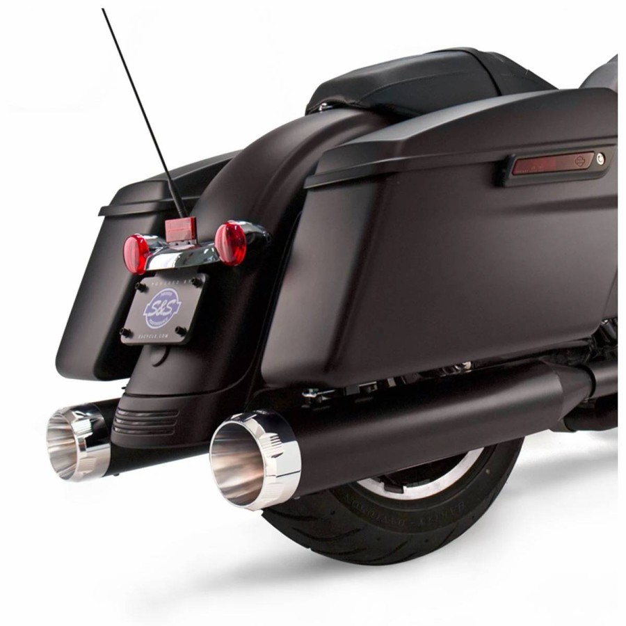 Exhaust * | S&S Cycle Mk45 4.5 Ceramic Black Slip-On Mufflers With Chrome Thruster End Caps