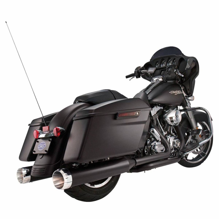 Exhaust * | S&S Cycle Mk45 4.5 Ceramic Black Slip-On Mufflers With Chrome Thruster End Caps