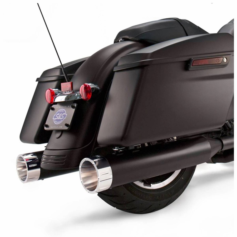 Exhaust * | S&S Cycle Mk45 4.5 Ceramic Black Slip-On Mufflers With Chrome Tracer End Caps