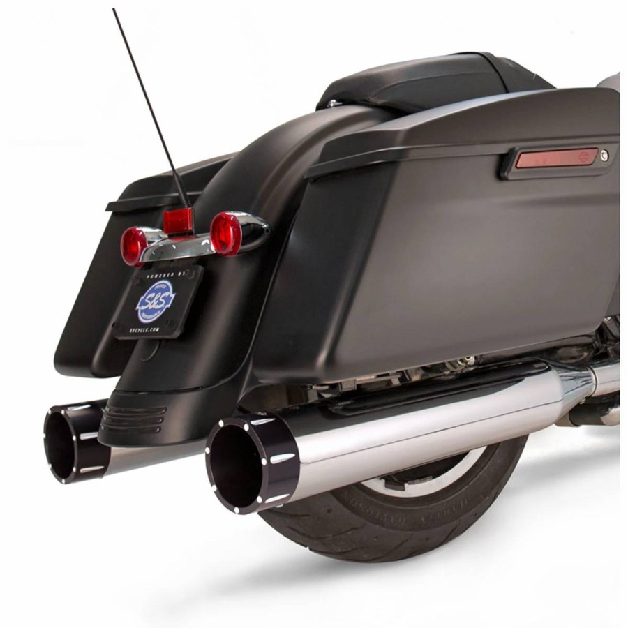 Exhaust * | S&S Cycle Mk45 4.5 Chrome Slip-On Mufflers With Highlight Machined Black Tracer End Caps