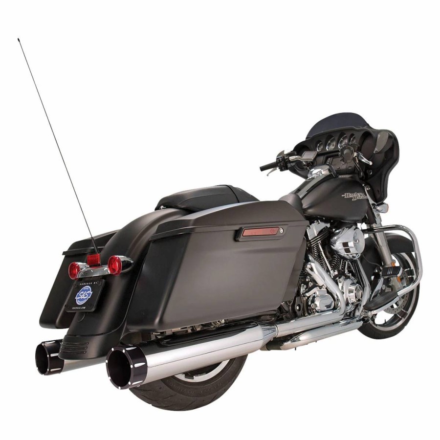 Exhaust * | S&S Cycle Mk45 4.5 Chrome Slip-On Mufflers With Highlight Machined Black Tracer End Caps